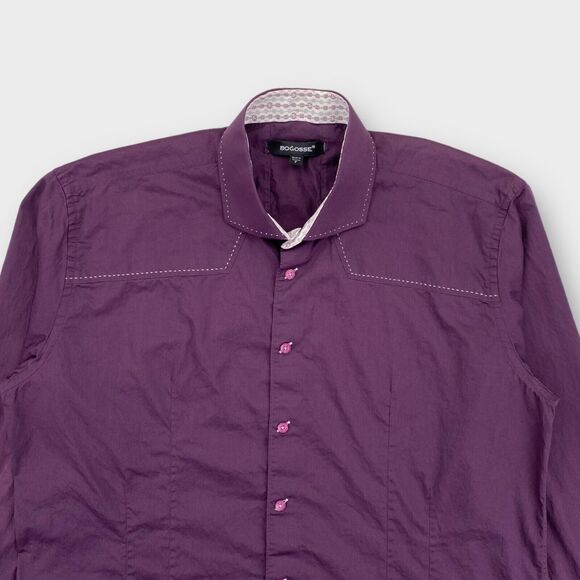 Bogosse Dress Shirt Mens 3XL 18 ½ Aramis Blank Stitch Purple Cutaway French Cuff - Picture 5 of 16